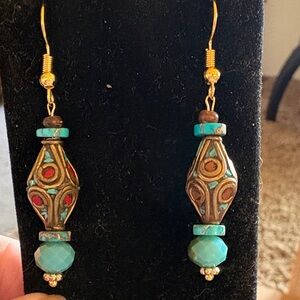 Handcrafted Bohemian Gold and Turquoise Earrings